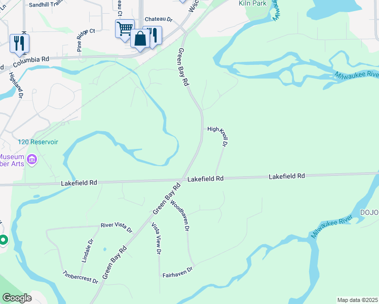 map of restaurants, bars, coffee shops, grocery stores, and more near 549 Green Bay Road in Cedarburg