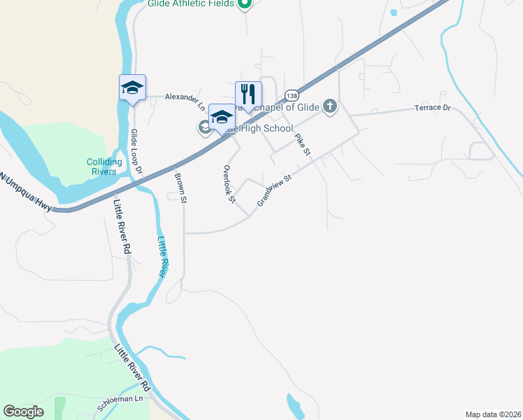 map of restaurants, bars, coffee shops, grocery stores, and more near 373 Grandview Street in Glide