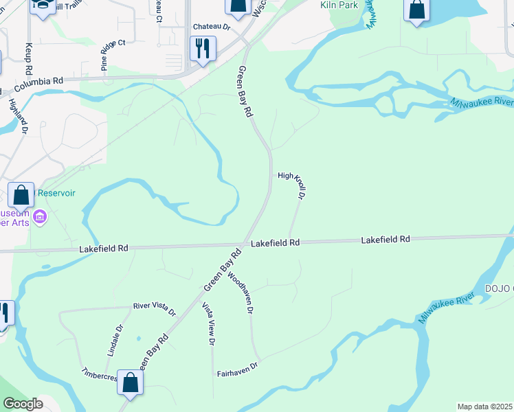 map of restaurants, bars, coffee shops, grocery stores, and more near 549 Green Bay Road in Cedarburg