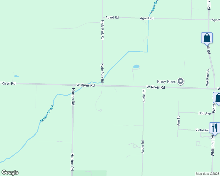map of restaurants, bars, coffee shops, grocery stores, and more near 1353 West River Road in Muskegon