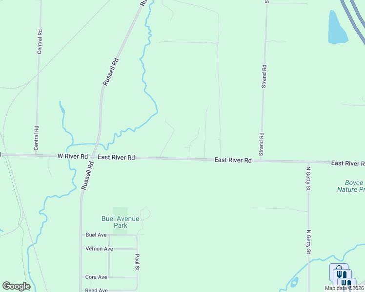 map of restaurants, bars, coffee shops, grocery stores, and more near 364 East River Road in Muskegon