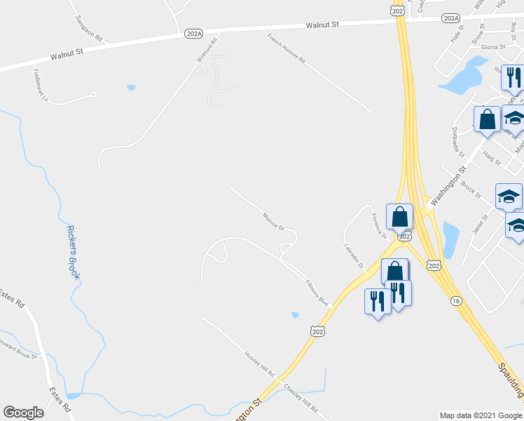 map of restaurants, bars, coffee shops, grocery stores, and more near 52 Monroe Drive in Rochester