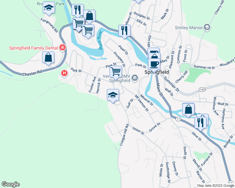 map of restaurants, bars, coffee shops, grocery stores, and more near 33 Union Street in Springfield