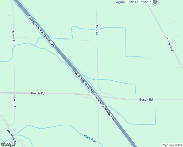 map of restaurants, bars, coffee shops, grocery stores, and more near 8000 Elms Road in Birch Run