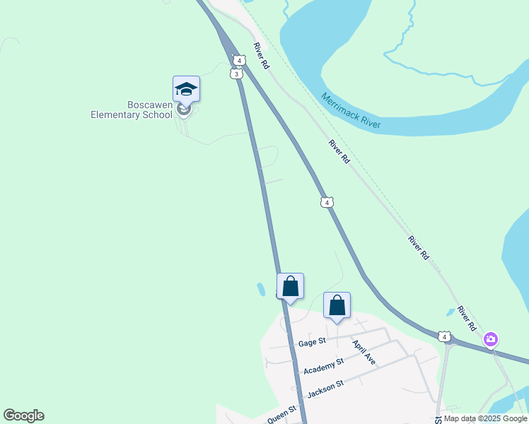 map of restaurants, bars, coffee shops, grocery stores, and more near 185 North Main Street in Boscawen
