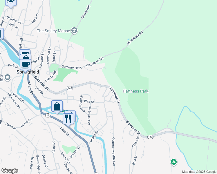 map of restaurants, bars, coffee shops, grocery stores, and more near 220 Summer Street in Springfield