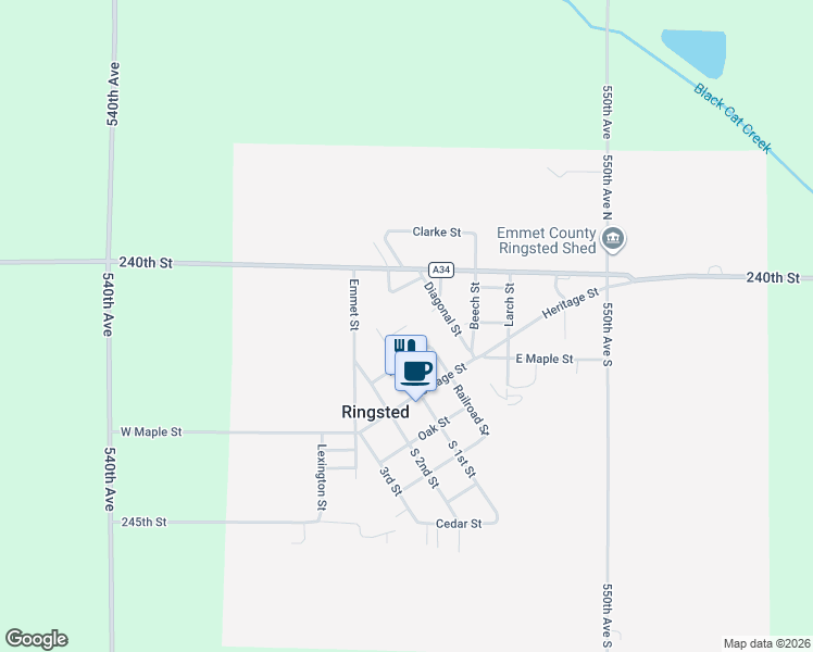 map of restaurants, bars, coffee shops, grocery stores, and more near 27 Denmark Street in Ringsted