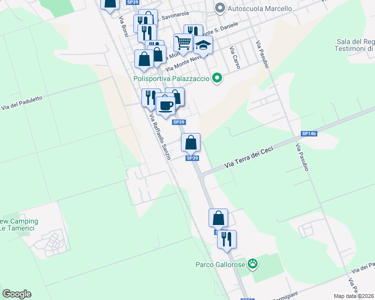 map of restaurants, bars, coffee shops, grocery stores, and more near 4 Via Caravaggio in Cecina