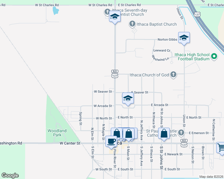 map of restaurants, bars, coffee shops, grocery stores, and more near 507 North Pine River Street in Ithaca