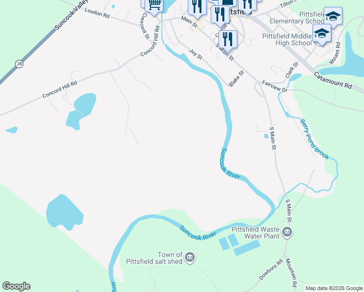 map of restaurants, bars, coffee shops, grocery stores, and more near 28 Swett Road in Pittsfield