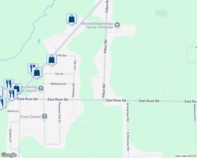 map of restaurants, bars, coffee shops, grocery stores, and more near 2341 Pillon Road in Twin Lake