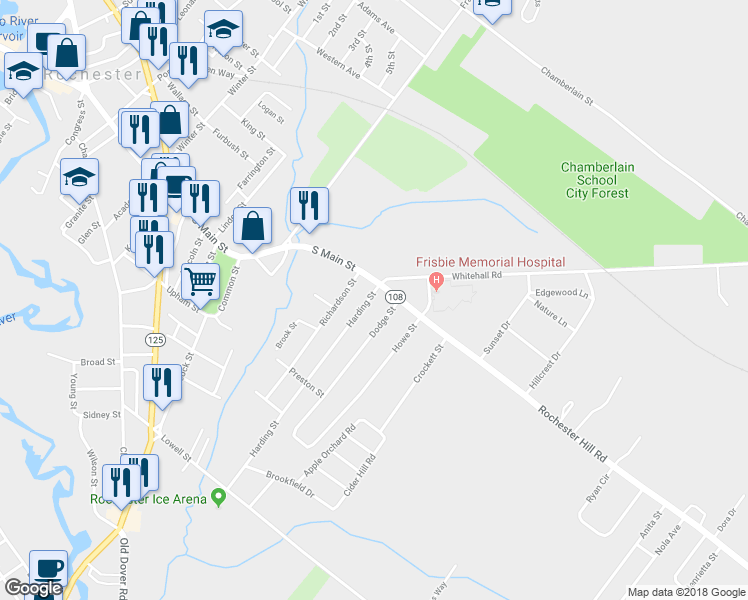map of restaurants, bars, coffee shops, grocery stores, and more near 2 Harding Street in Rochester