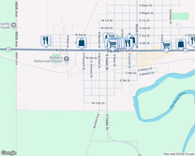 map of restaurants, bars, coffee shops, grocery stores, and more near 413-499 S Bartlett St in Canton