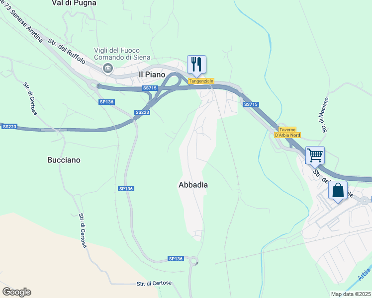 map of restaurants, bars, coffee shops, grocery stores, and more near 49 Strada di Renaccio in Abbadia