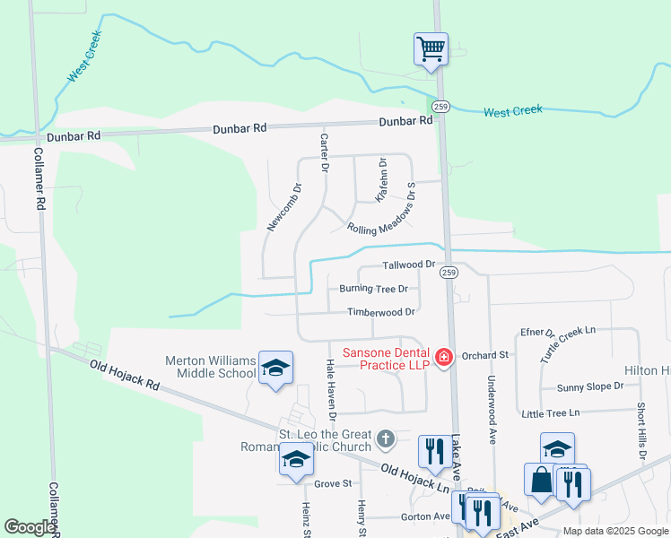 map of restaurants, bars, coffee shops, grocery stores, and more near 47 Peach Blossom Road North in Hilton