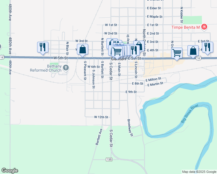 map of restaurants, bars, coffee shops, grocery stores, and more near 415 South Cedar Street in Canton