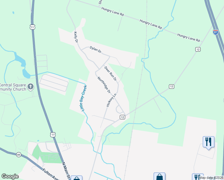 map of restaurants, bars, coffee shops, grocery stores, and more near 160 Northridge Dr in Central Square
