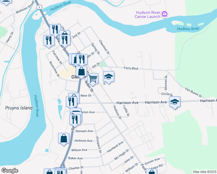 map of restaurants, bars, coffee shops, grocery stores, and more near 99 Hudson Street in South Glens Falls