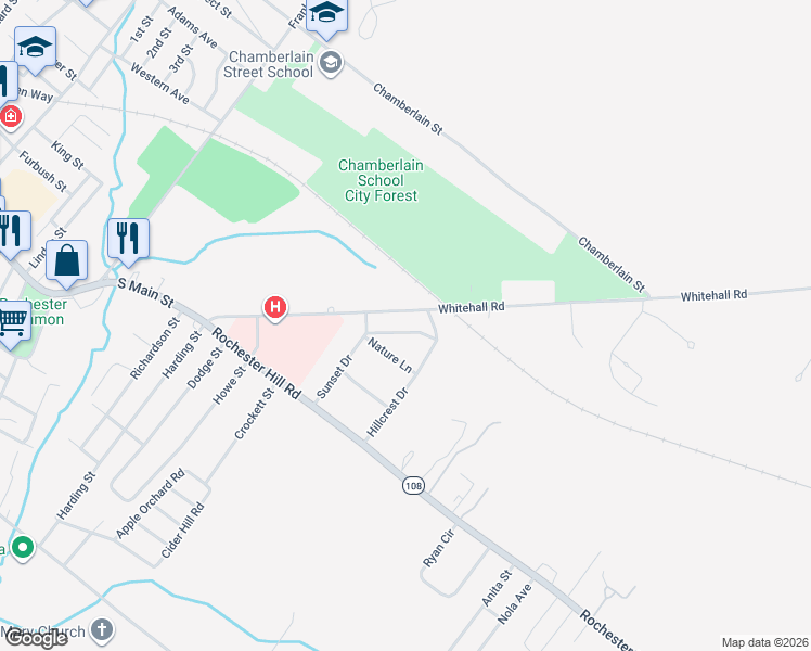 map of restaurants, bars, coffee shops, grocery stores, and more near 10 Nature Lane in Rochester
