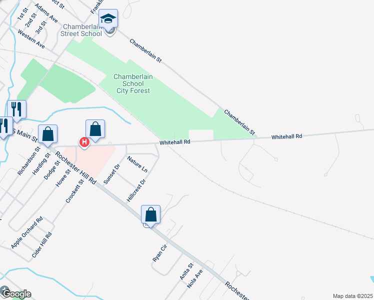 map of restaurants, bars, coffee shops, grocery stores, and more near 53 Whitehall Road in Rochester