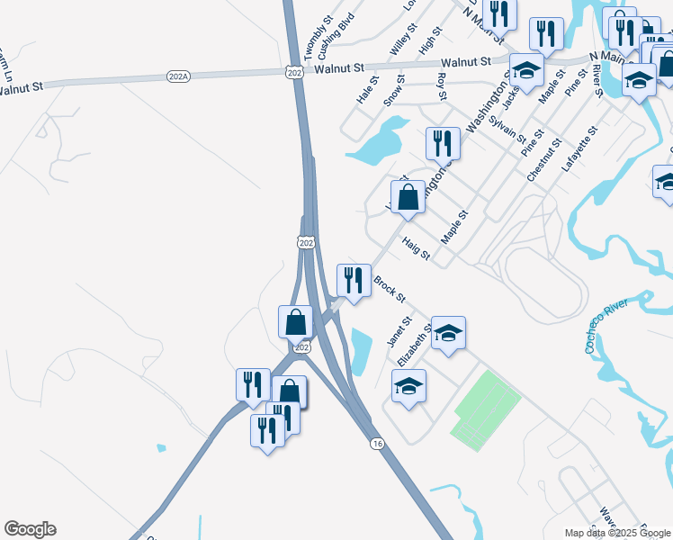 map of restaurants, bars, coffee shops, grocery stores, and more near 125 Washington Street in Rochester