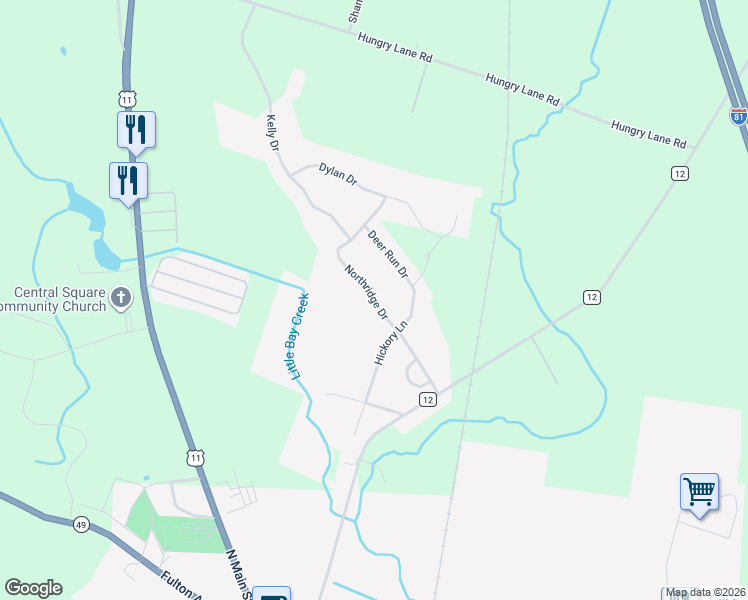 map of restaurants, bars, coffee shops, grocery stores, and more near 160 Northridge Drive in Central Square