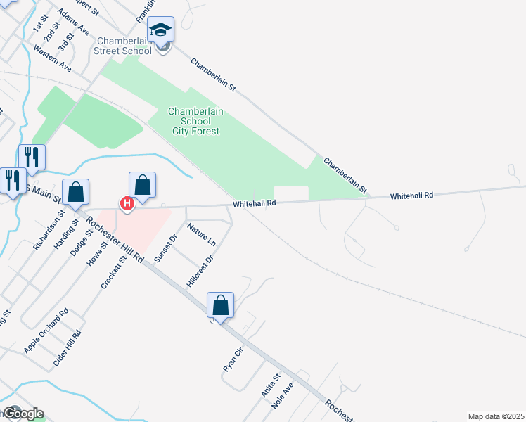 map of restaurants, bars, coffee shops, grocery stores, and more near 53 Whitehall Road in Rochester