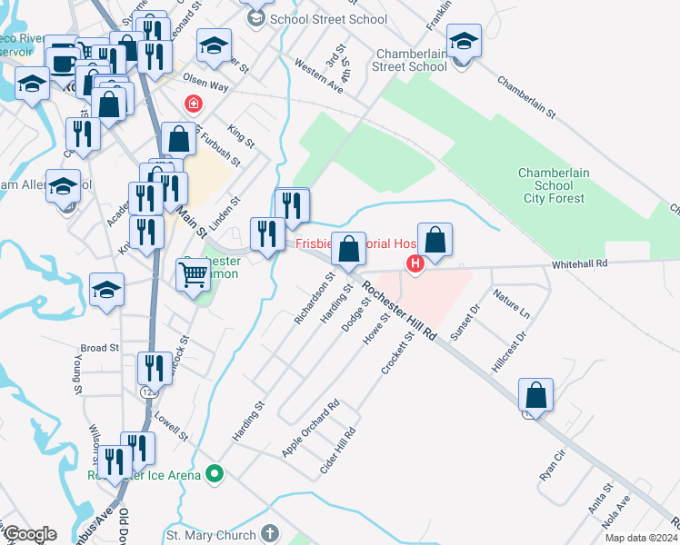 map of restaurants, bars, coffee shops, grocery stores, and more near 203 South Main Street in Rochester