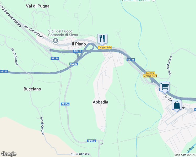 map of restaurants, bars, coffee shops, grocery stores, and more near 49 Strada di Renaccio in Abbadia