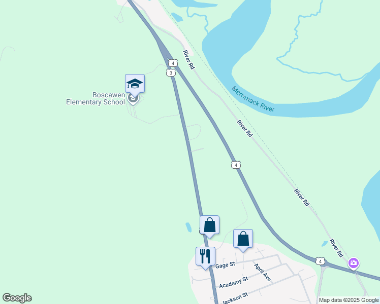 map of restaurants, bars, coffee shops, grocery stores, and more near 189 North Main Street in Boscawen