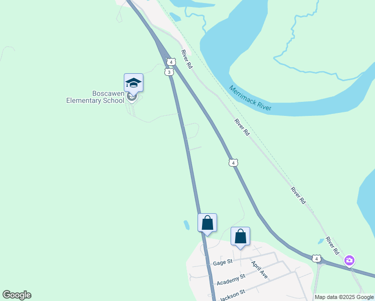 map of restaurants, bars, coffee shops, grocery stores, and more near 189 North Main Street in Boscawen