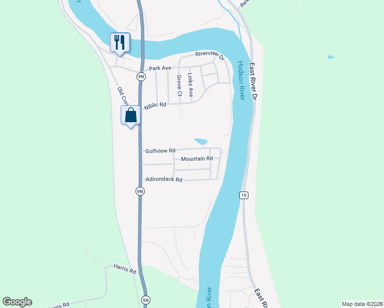map of restaurants, bars, coffee shops, grocery stores, and more near 51 Golfview Road in Hadley