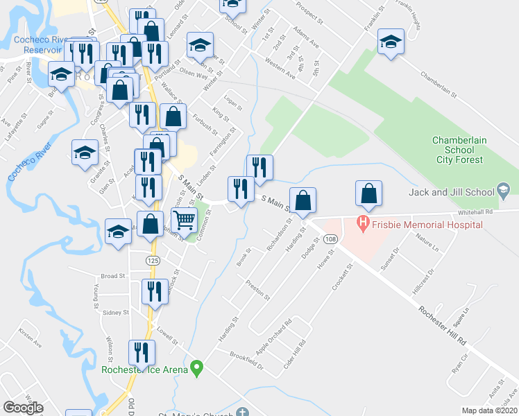 map of restaurants, bars, coffee shops, grocery stores, and more near 193 South Main Street in Rochester