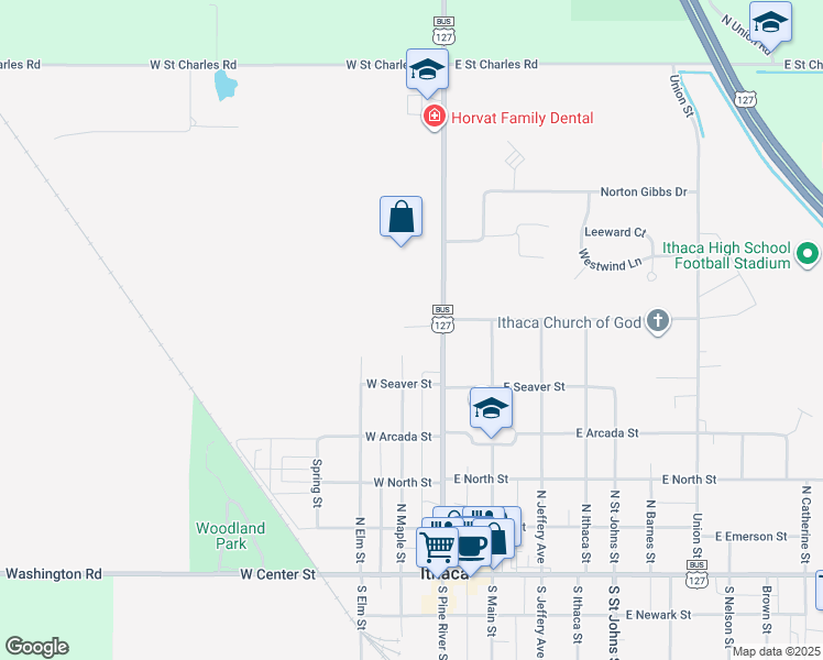 map of restaurants, bars, coffee shops, grocery stores, and more near 613 North Pine River Street in Ithaca