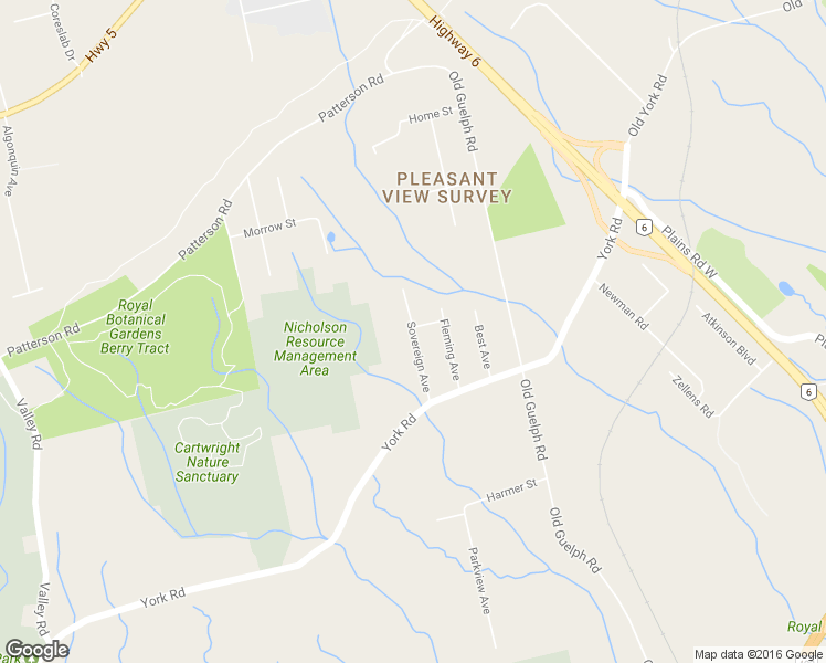 map of restaurants, bars, coffee shops, grocery stores, and more near 16 Sovereign Avenue in Hamilton