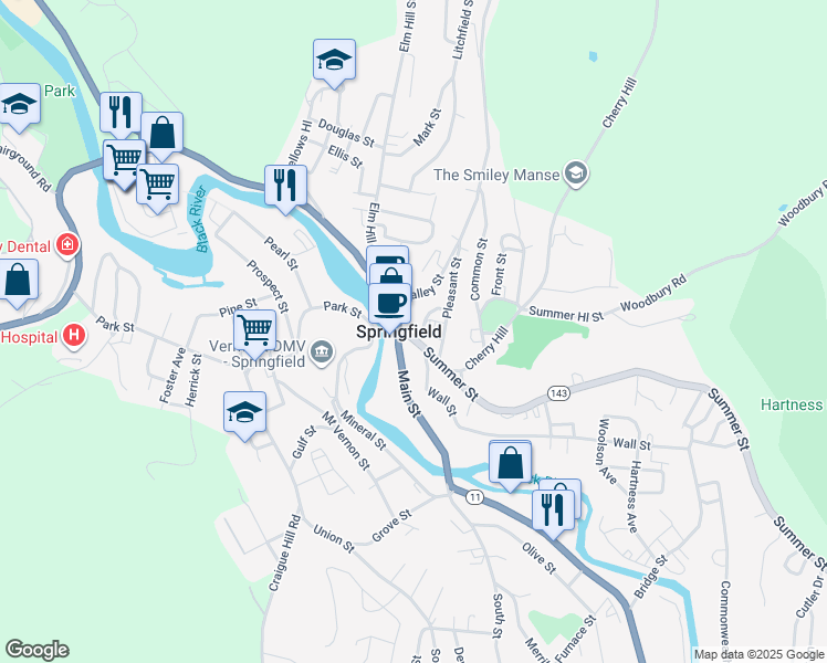 map of restaurants, bars, coffee shops, grocery stores, and more near in Springfield