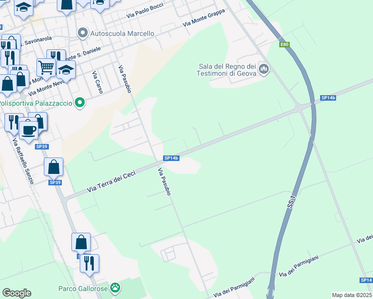 map of restaurants, bars, coffee shops, grocery stores, and more near 1A Via Terra dei Ceci in Provincia di Livorno