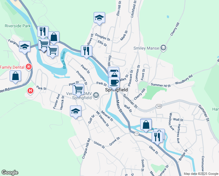 map of restaurants, bars, coffee shops, grocery stores, and more near in Springfield