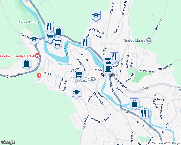 map of restaurants, bars, coffee shops, grocery stores, and more near 60 Park Street in Springfield