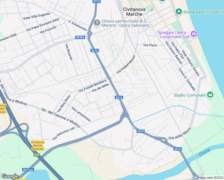 map of restaurants, bars, coffee shops, grocery stores, and more near Via Missori in Civitanova Marche