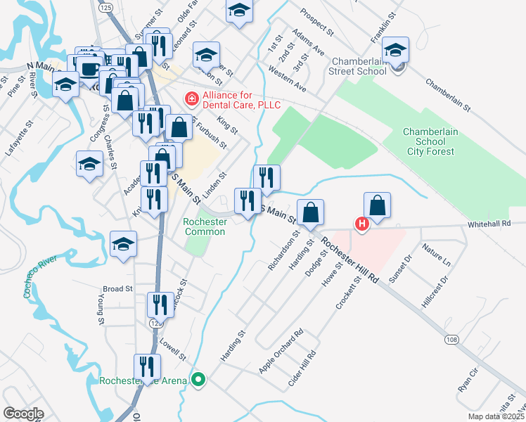 map of restaurants, bars, coffee shops, grocery stores, and more near 193 South Main Street in Rochester