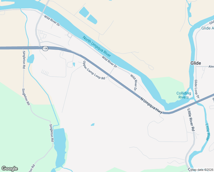 map of restaurants, bars, coffee shops, grocery stores, and more near 371 Upper Camp Loop Road in Roseburg