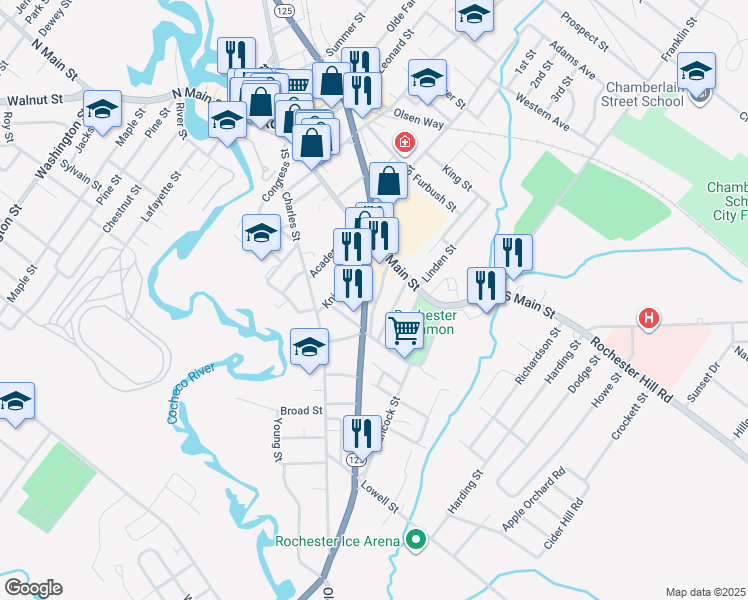 map of restaurants, bars, coffee shops, grocery stores, and more near 536 Columbus Avenue in Rochester
