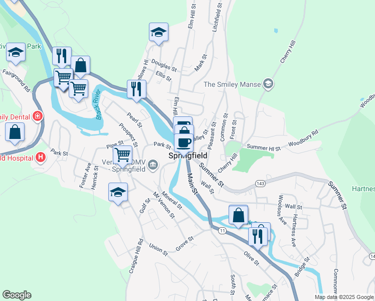 map of restaurants, bars, coffee shops, grocery stores, and more near in Springfield