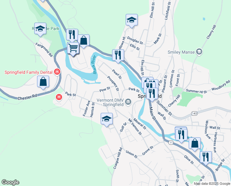 map of restaurants, bars, coffee shops, grocery stores, and more near 73 Park Street in Springfield