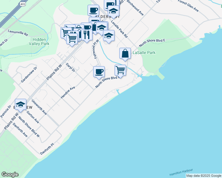 map of restaurants, bars, coffee shops, grocery stores, and more near 149 Oaklands Park Court in Burlington
