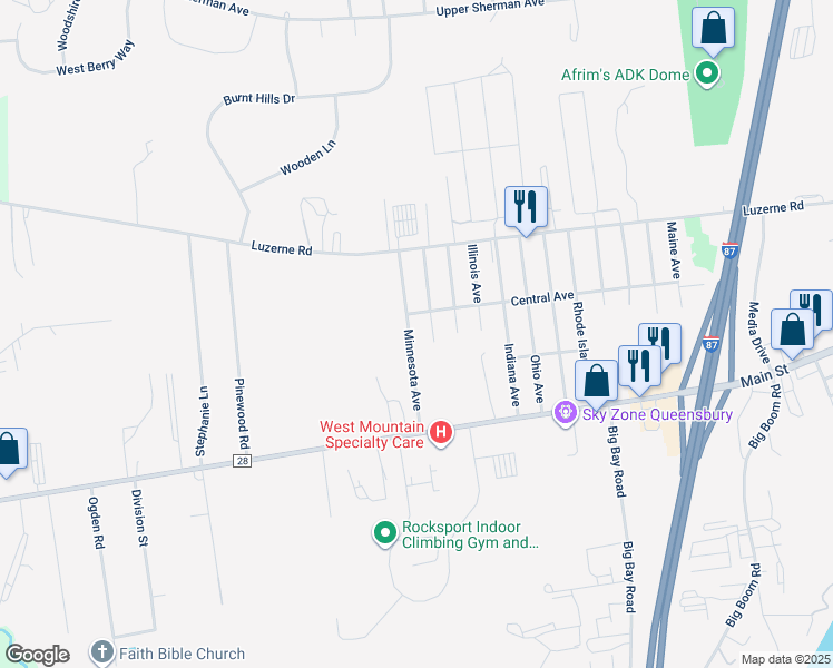 map of restaurants, bars, coffee shops, grocery stores, and more near 40 Minnesota Avenue in West Glens Falls