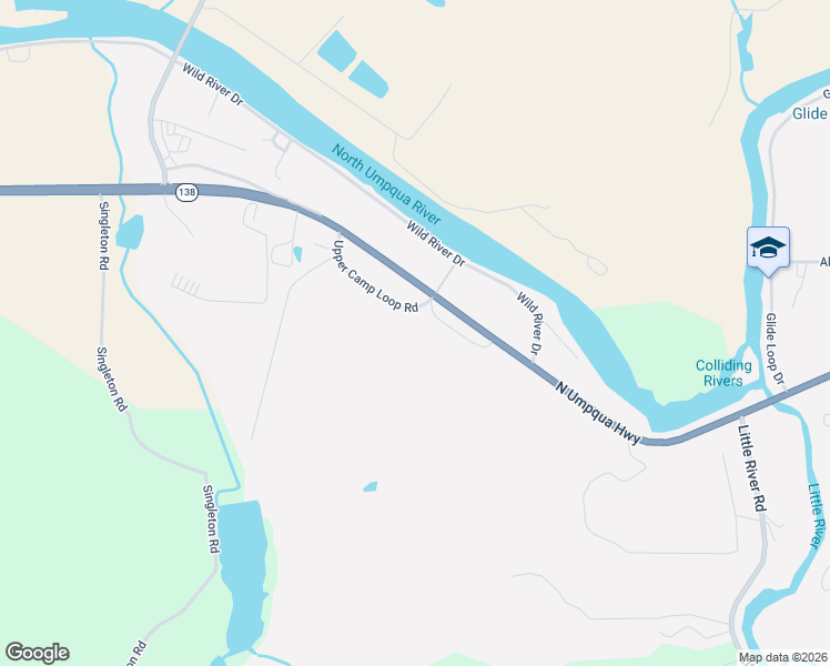 map of restaurants, bars, coffee shops, grocery stores, and more near 335 Upper Camp Loop Road in Roseburg