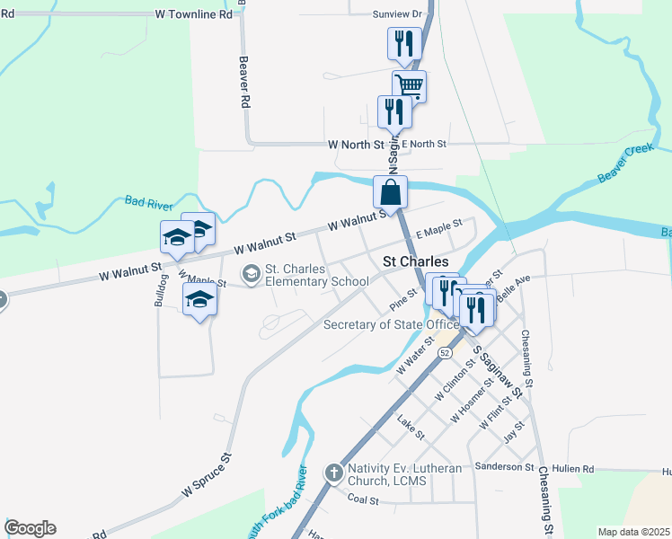 map of restaurants, bars, coffee shops, grocery stores, and more near 540 Chestnut Street in Saint Charles