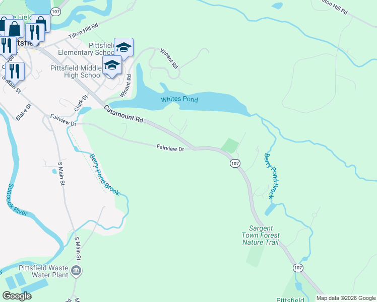 map of restaurants, bars, coffee shops, grocery stores, and more near 19 Fairview Drive in Pittsfield